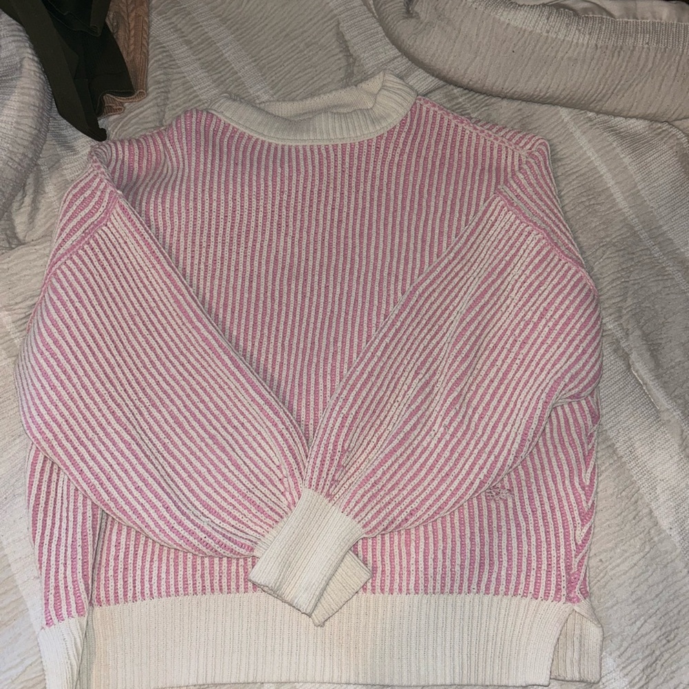 Aerie Pink and Cream Striped Crew Neck Sweater